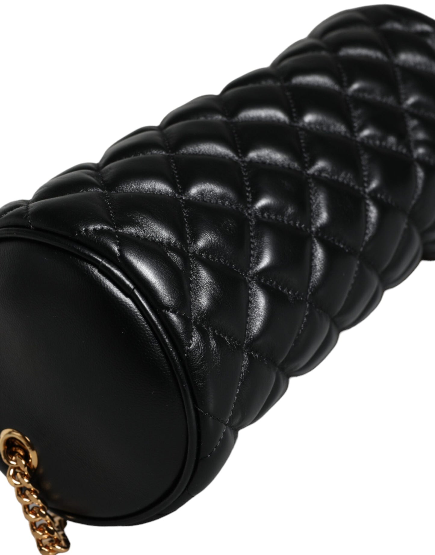 Versace – Schwarze Mini-Umhängetasche aus gestepptem Lammleder