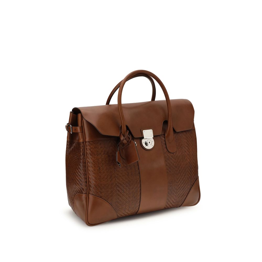 Sac bandoulière Bos Taurus en cuir de veau marron Brunello Cucinelli