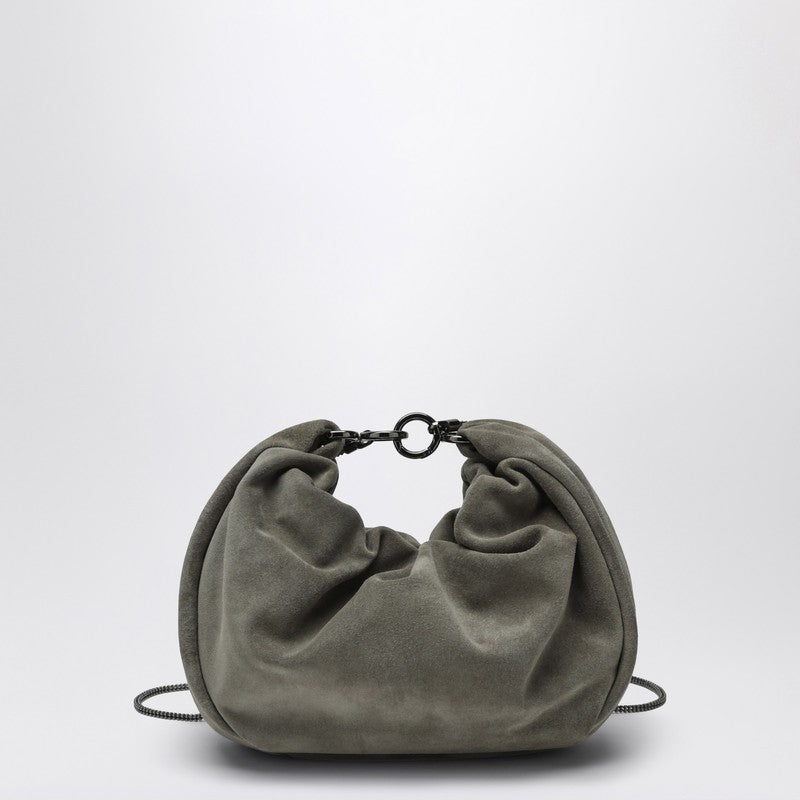 Brunello Cucinelli Hobo Brioche Bag In Grey/Sage Green Suede