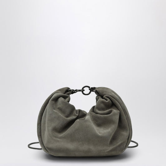 Brunello Cucinelli Hobo Brioche Bag In Grey/Sage Green Suede