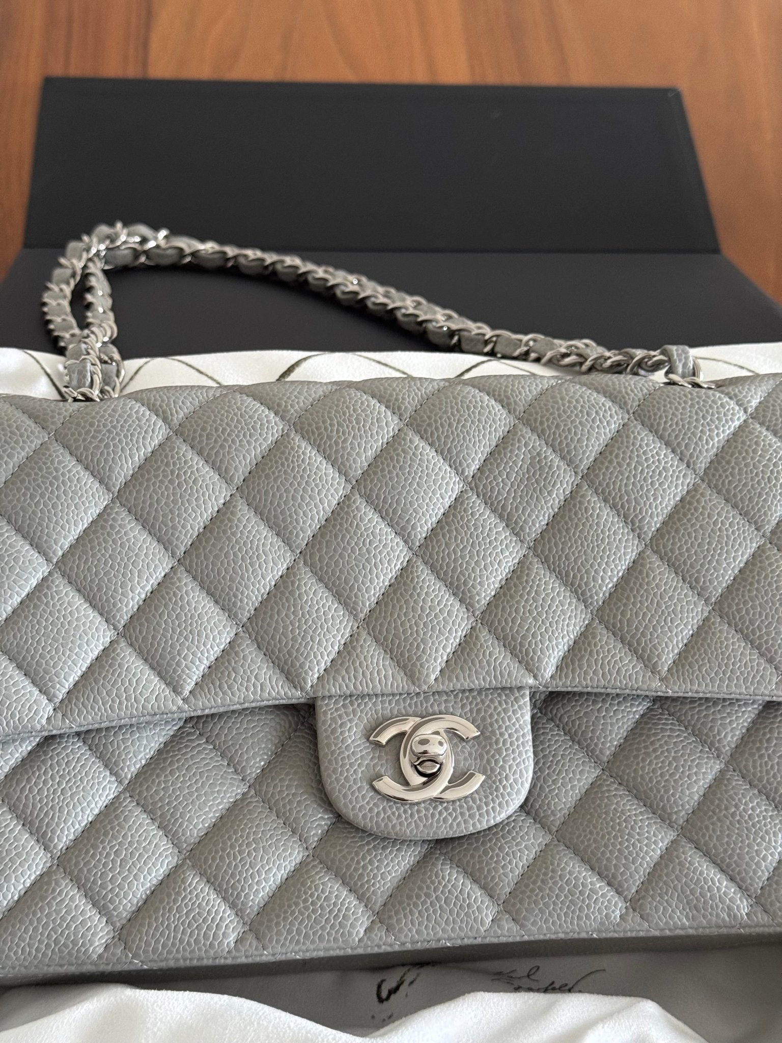 Gray Chanel Medium Double Flap Bag at The Platonist