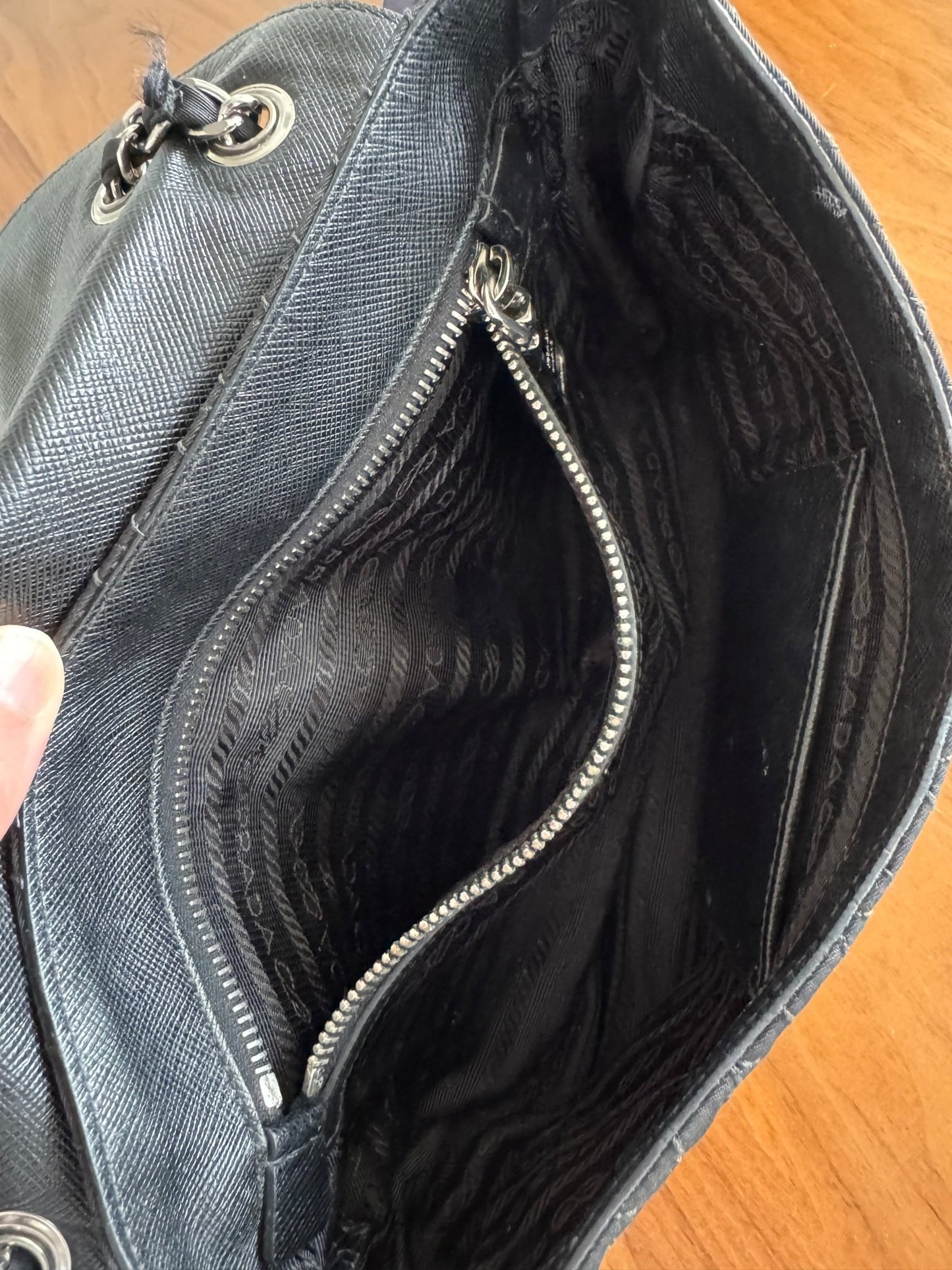 Prada Black Quilted Tessuto Impuntu Chain Shoulder bag at The Platonist