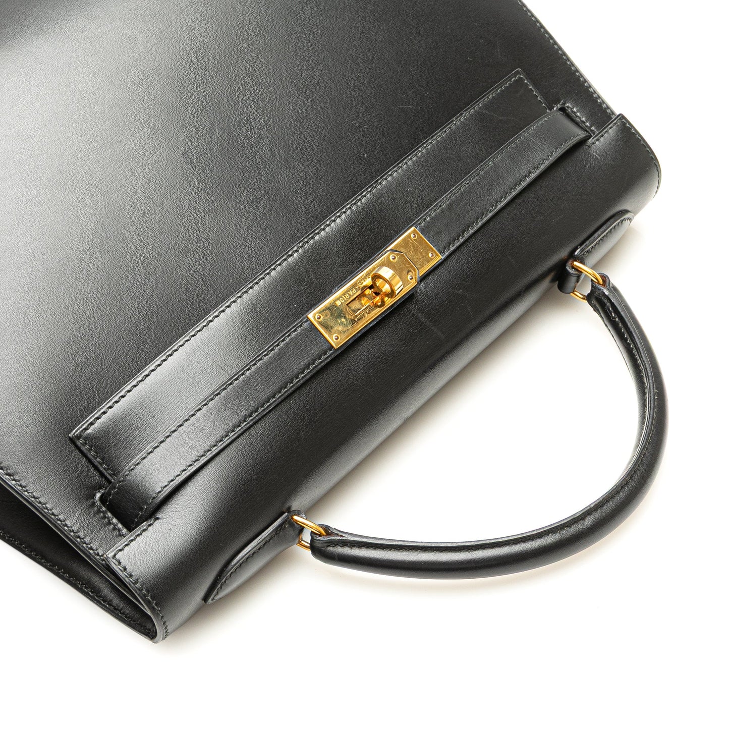 Preloved: Hermès Kelly 32 Box Calf Sellier – Noir / Gold Hardware (1991)