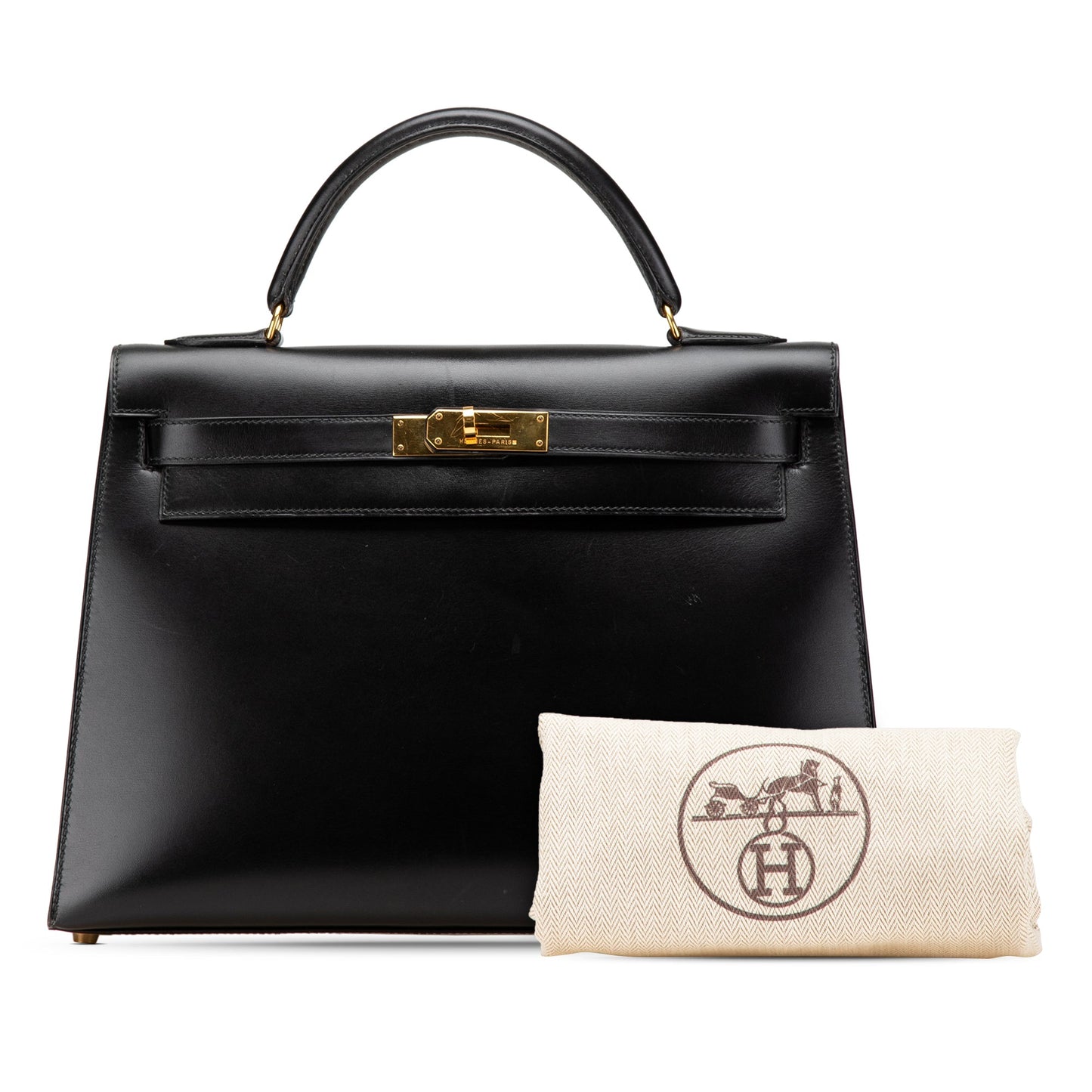 Preloved: Hermès Kelly 32 Box Calf Sellier – Noir / Gold Hardware (1991)