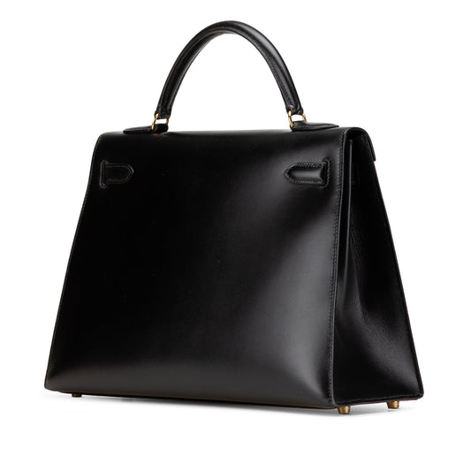 Preloved: Hermès Kelly 32 Box Calf Sellier – Noir / Gold Hardware (1991)
