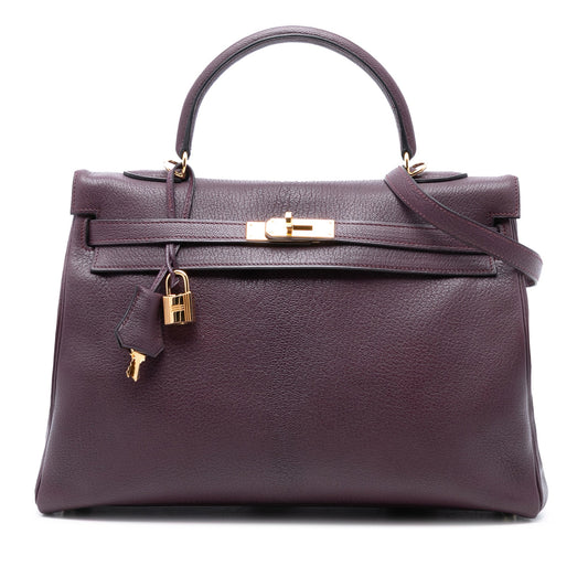 Preloved: Hermès Kelly II Retourne 35 – Chèvre Mysore Raisin / Gold Hardware (2009)